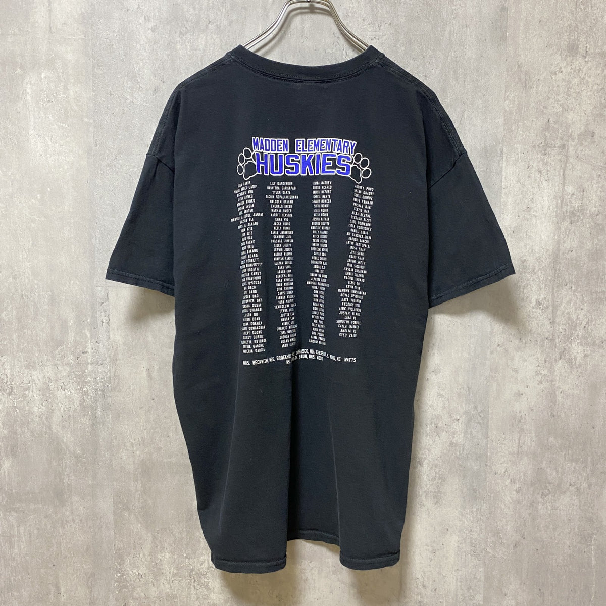 HUSKIES　半袖プリントTシャツ　黒　ブラック　バックプリント　クルーネック　ビッグシルエット　XLサイズ　古着