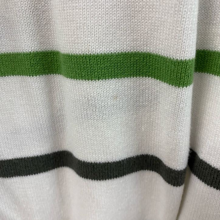 90s　ROBE DI KAPPA　カッパ　Vネックコットンニットセーター　ヴィンテージ　ボーダー柄　ホワイト　グリーン　XXXLサイズ　古着