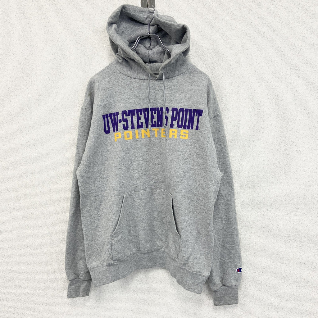 champion　チャンピオン　スウェットパーカー/フーディー　カレッジロゴ　刺繍ロゴ　現行　灰色　グレー　Lサイズ　古着