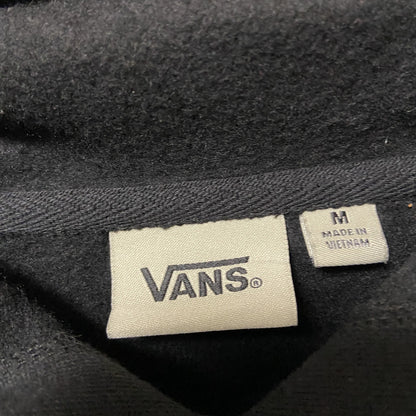 古着 used　Vans　バンズ　長袖ワンポイントパーカー　バックプリント　フーディー　レトロデザイン　ブラック　黒　Mサイズ