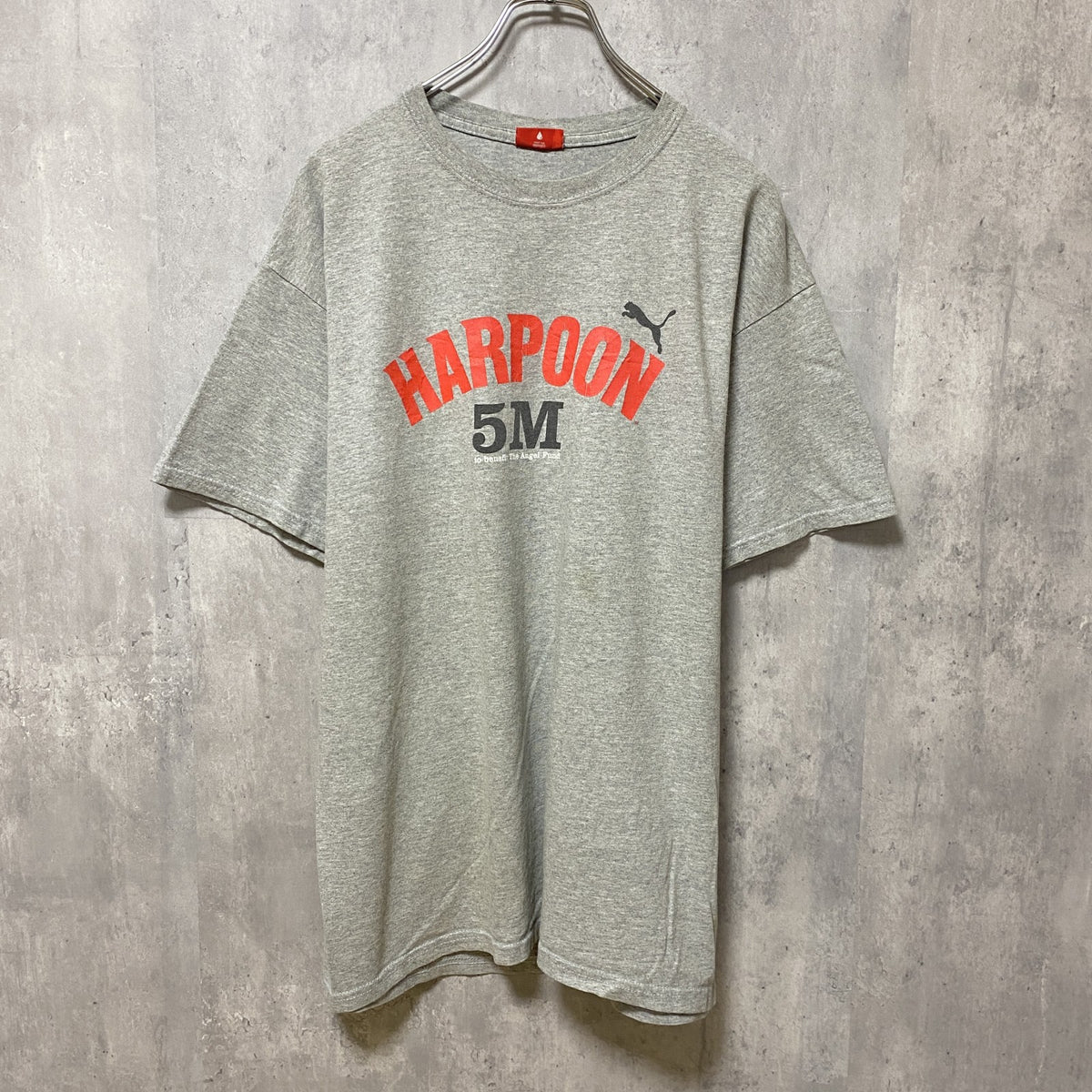PUMA　HARPOON　半袖プリントTシャツ　グレー　灰色　レトロ　デザイン　個性的　クルーネック　春夏服　メンズ　古着