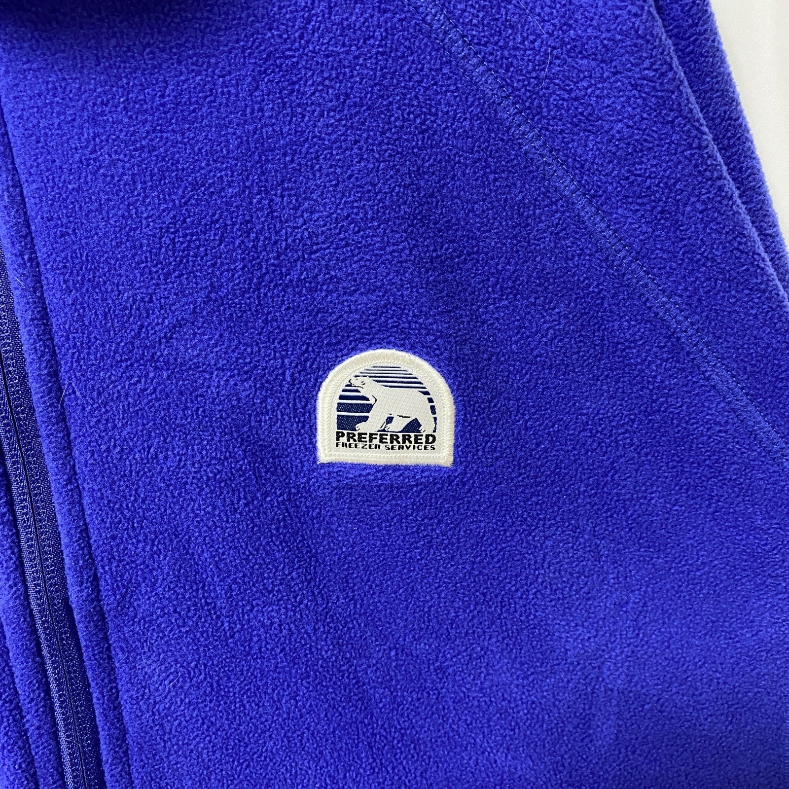 長袖フリースジャケット　ハーフジップブルゾン　ハイネック　シロクマ　ポイント刺繍　青　ブルー　ビッグシルエット　XLサイズ　古着