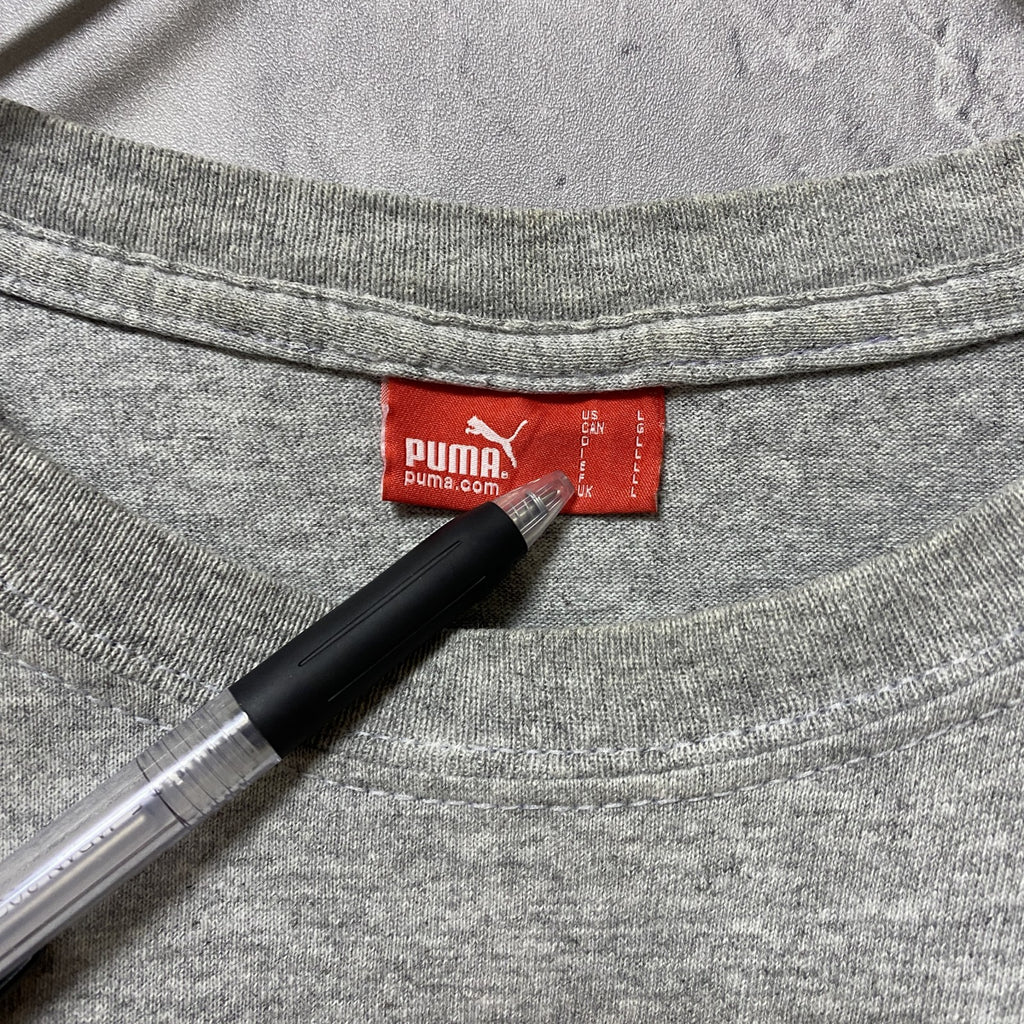 PUMA　HARPOON　半袖プリントTシャツ　グレー　灰色　レトロ　デザイン　個性的　クルーネック　春夏服　メンズ　古着