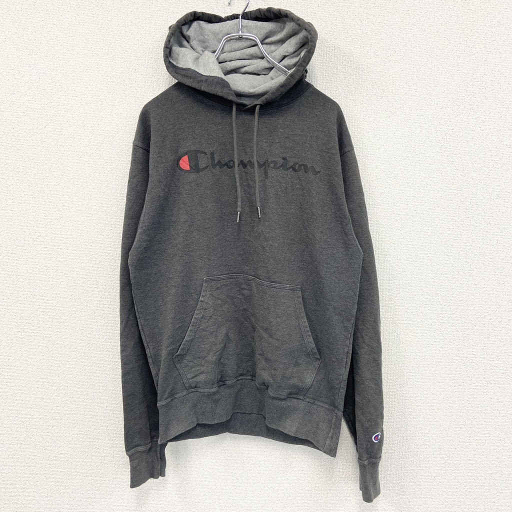 champion　チャンピオン　スウェットパーカー/フーディー　ロゴプリント　グレー　灰色　Lサイズ　古着