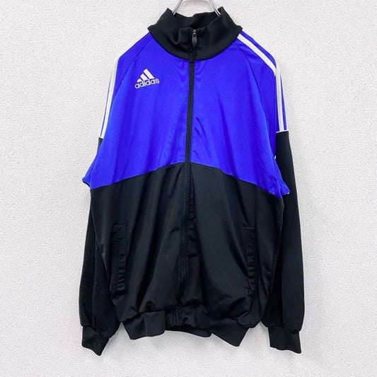 00s　adidas　アディダス　トラックジャケット/ジャージ　デカロゴ　パフォーマンスロゴ　黒　ブラック　青　ブルー　Lサイズ