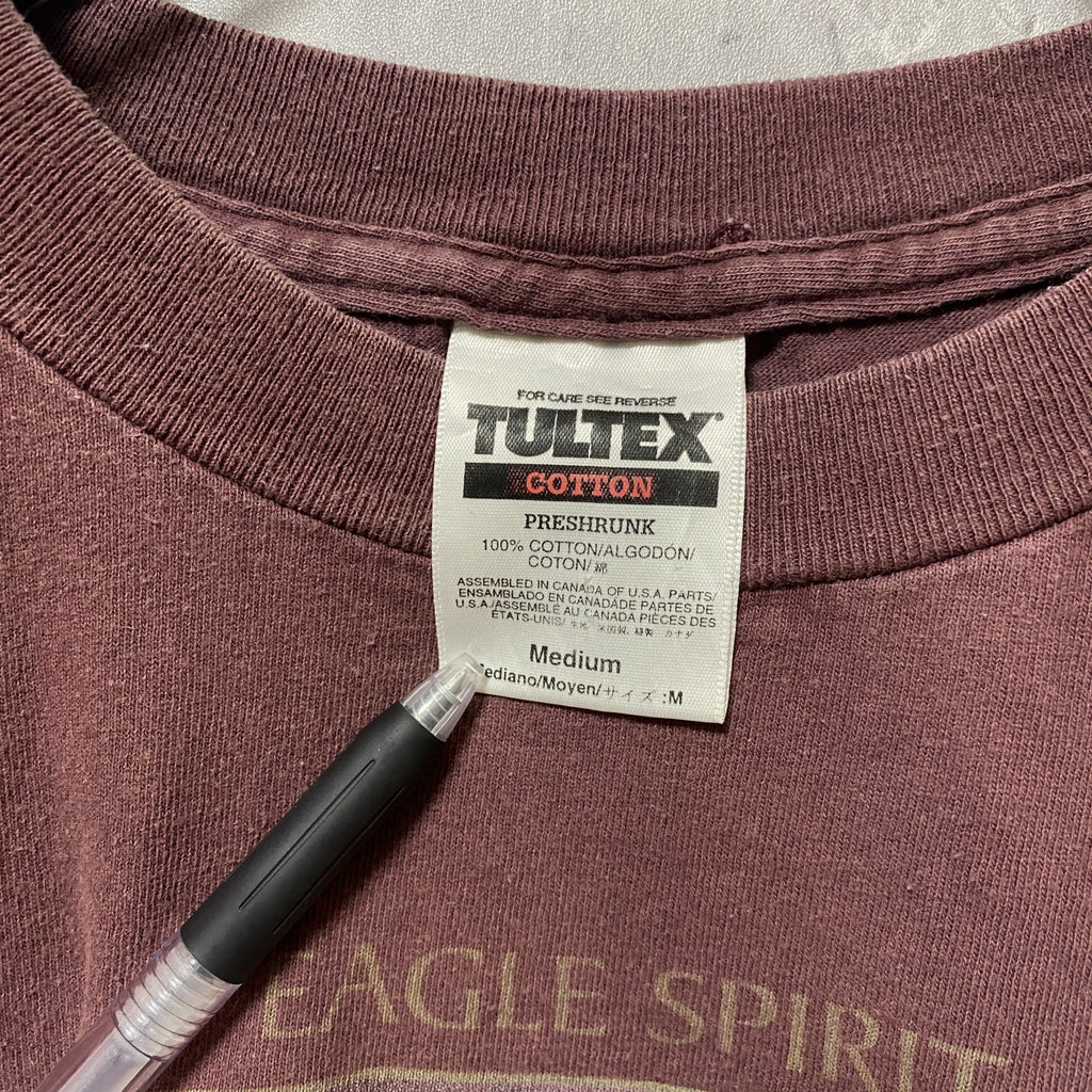 TULTEX　タルテックス　半袖アニマル柄プリントTシャツ　ワインレッド　鷹　鳥　レトロ　クルーネック　Mサイズ　古着