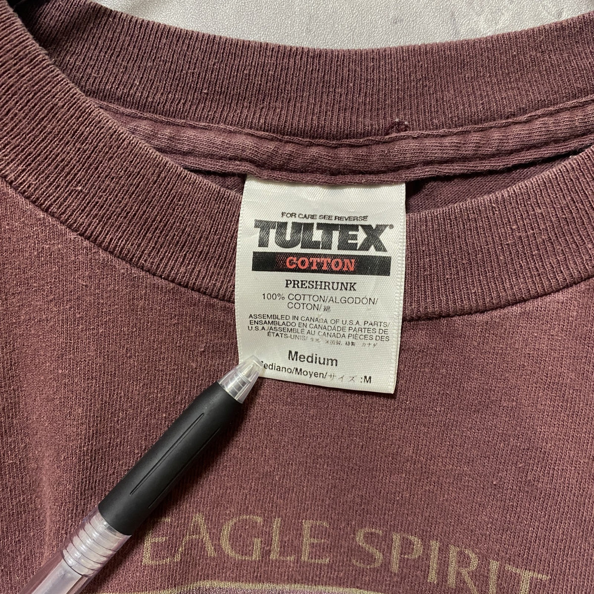TULTEX　タルテックス　半袖アニマル柄プリントTシャツ　ワインレッド　鷹　鳥　レトロ　クルーネック　Mサイズ　古着