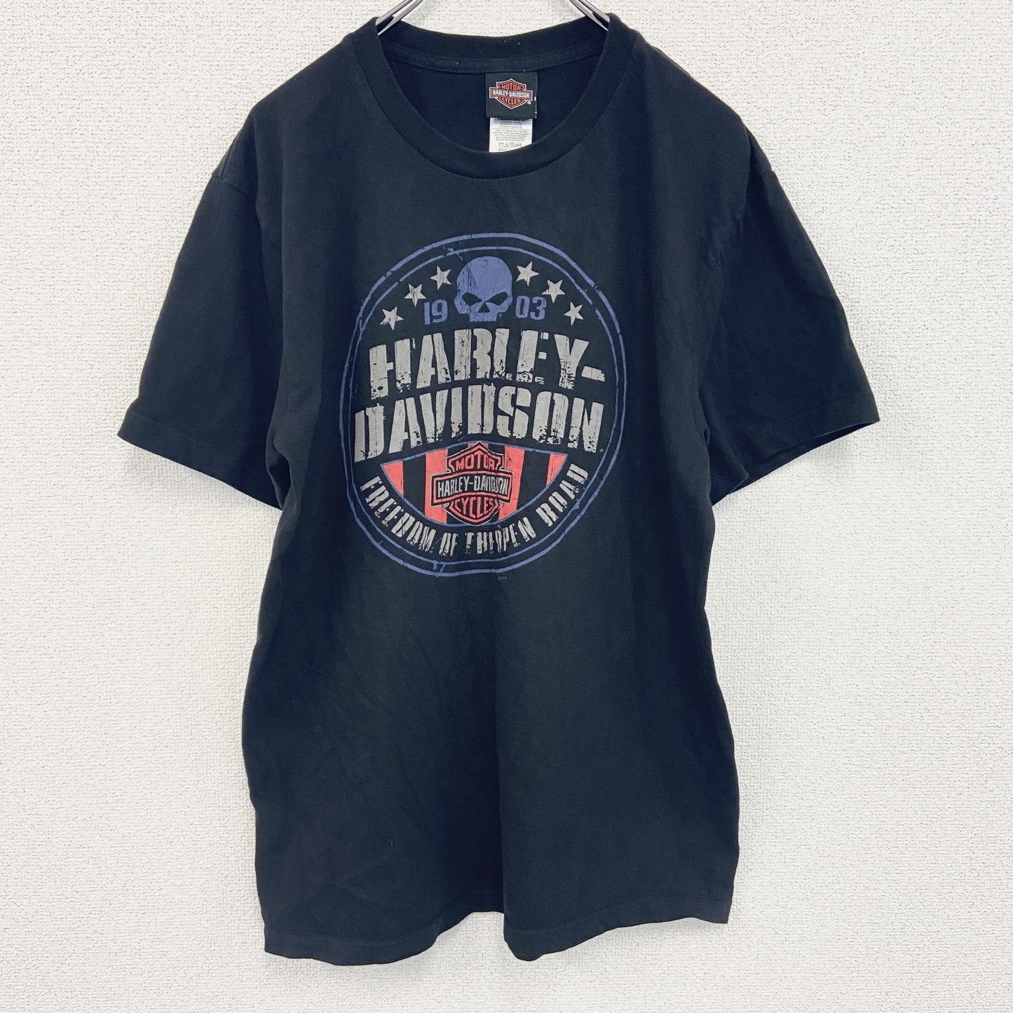 古着 used　HARLEY DAVIDSON　ハーレーダビッドソン　半袖両面プリントTシャツ　USA製　黒　ブラック　Lサイズ