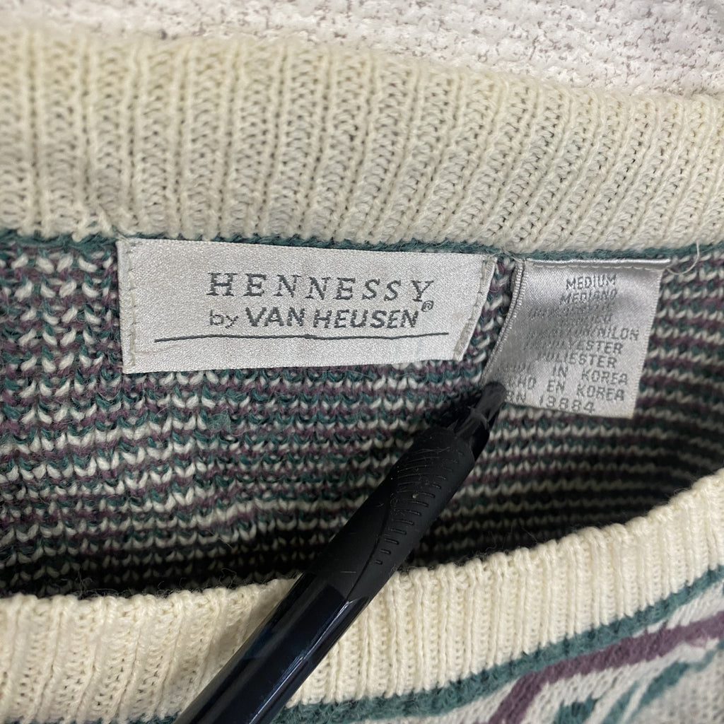 ～90s　HENNESSY　アクリルニットセーター　ヴィンテージ　総柄　マルチカラー　Mサイズ　古着