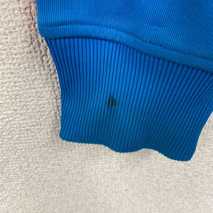 古着 used　adidas　アディダス　デカロゴジャージパーカー　トラックジャケット　フーディ　袖ライン　青　XLサイズ