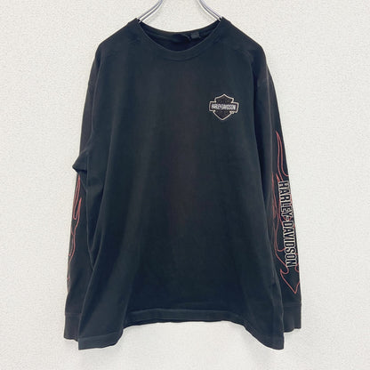 古着 used　HARLEY DAVIDSON　ハーレーダビッドソン　長袖両面プリントTシャツ　黒　ブラック　Lサイズ
