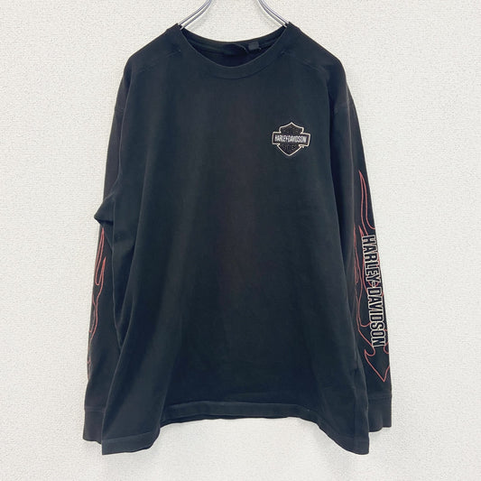 古着 used　HARLEY DAVIDSON　ハーレーダビッドソン　長袖両面プリントTシャツ　黒　ブラック　Lサイズ