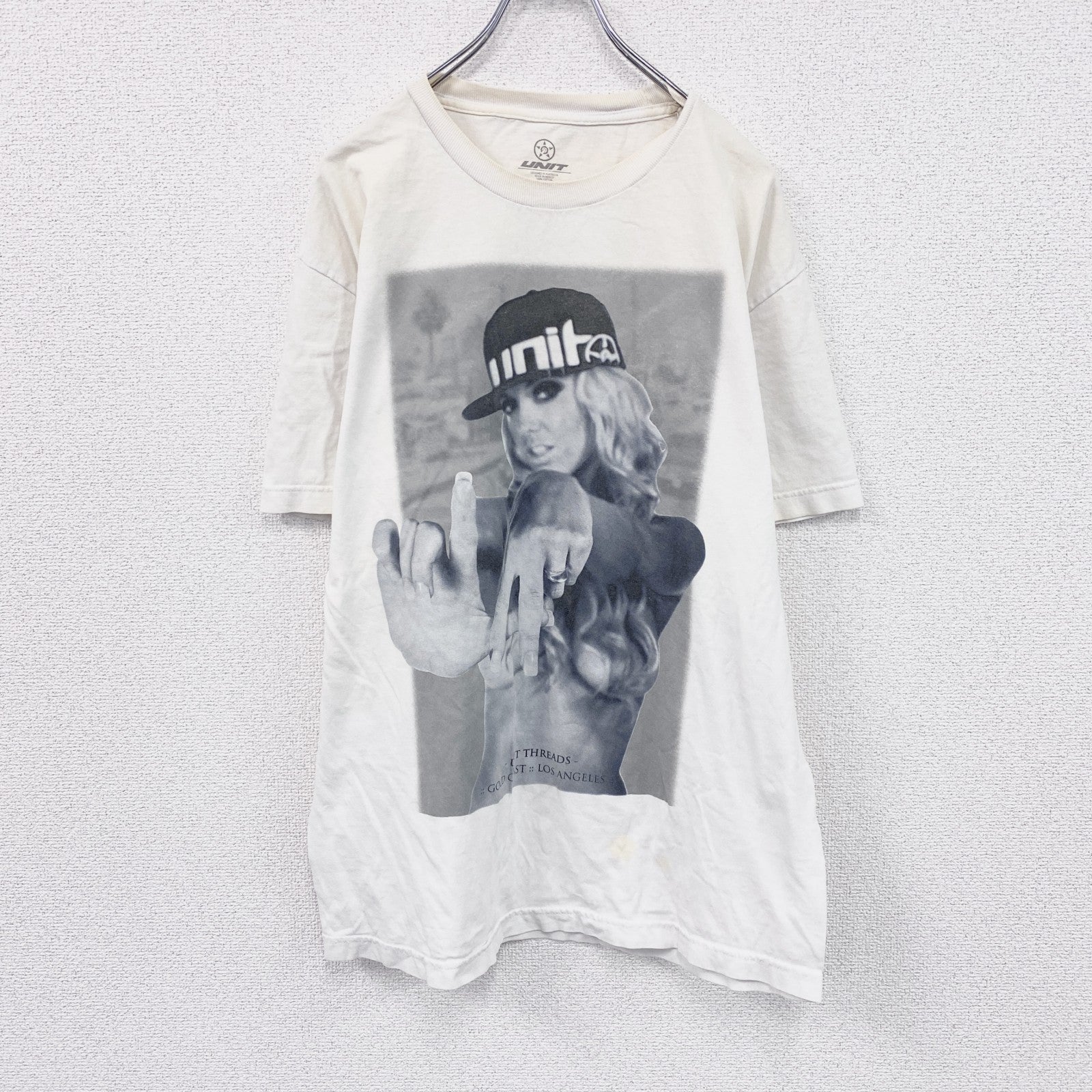 UNIT　半袖プリントTシャツ　ビッグプリント　白　ホワイト　　古着