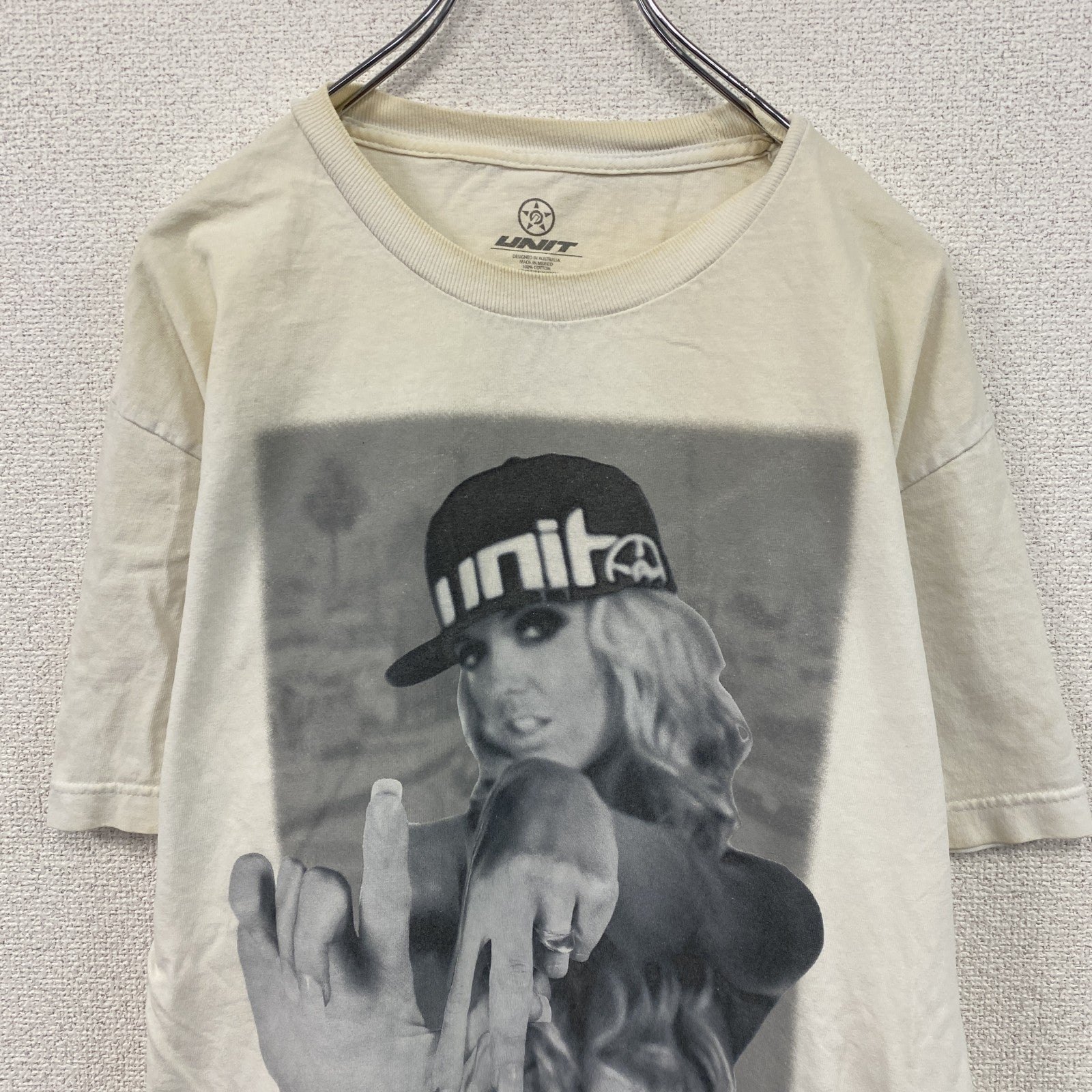 UNIT　半袖プリントTシャツ　ビッグプリント　白　ホワイト　　古着
