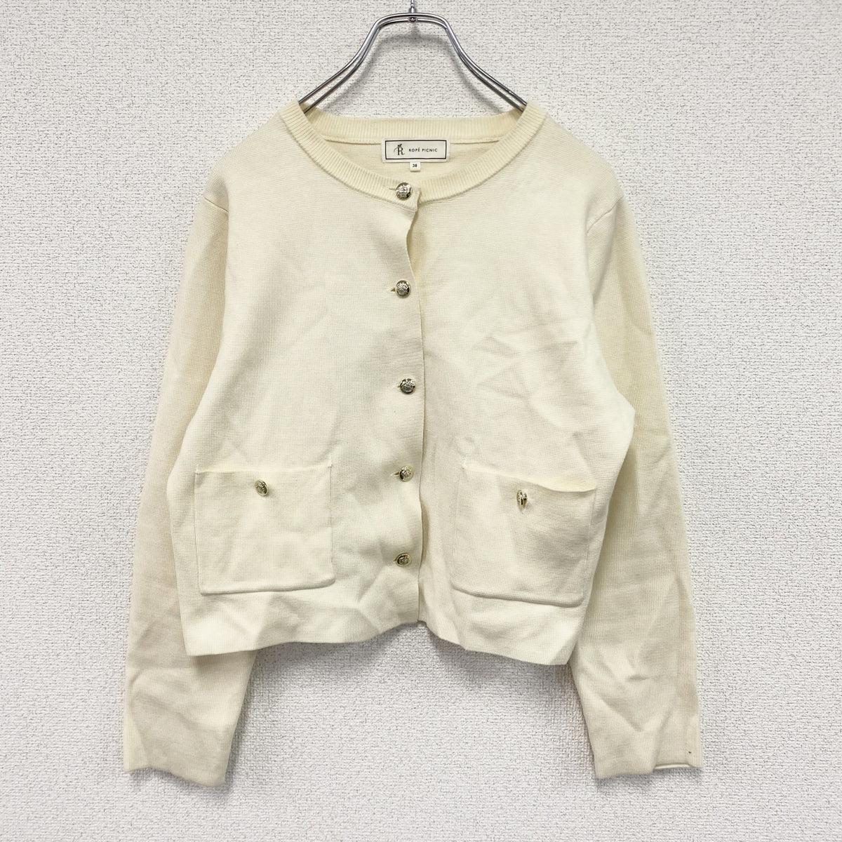 ROPE' PICNIC　ロペピクニック　ミラノリブ金ボタンニットカーディガン　アイボリー　38サイズ　古着