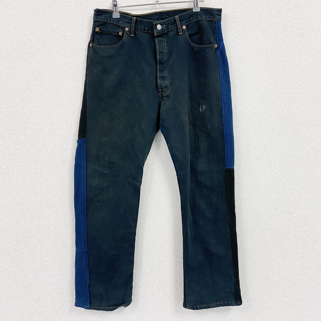 Levi's　リーバイス　502　切り替えスウェットパンツ　ボタンフライ　黒　ブラック　青　ブルー　36サイズ　古着