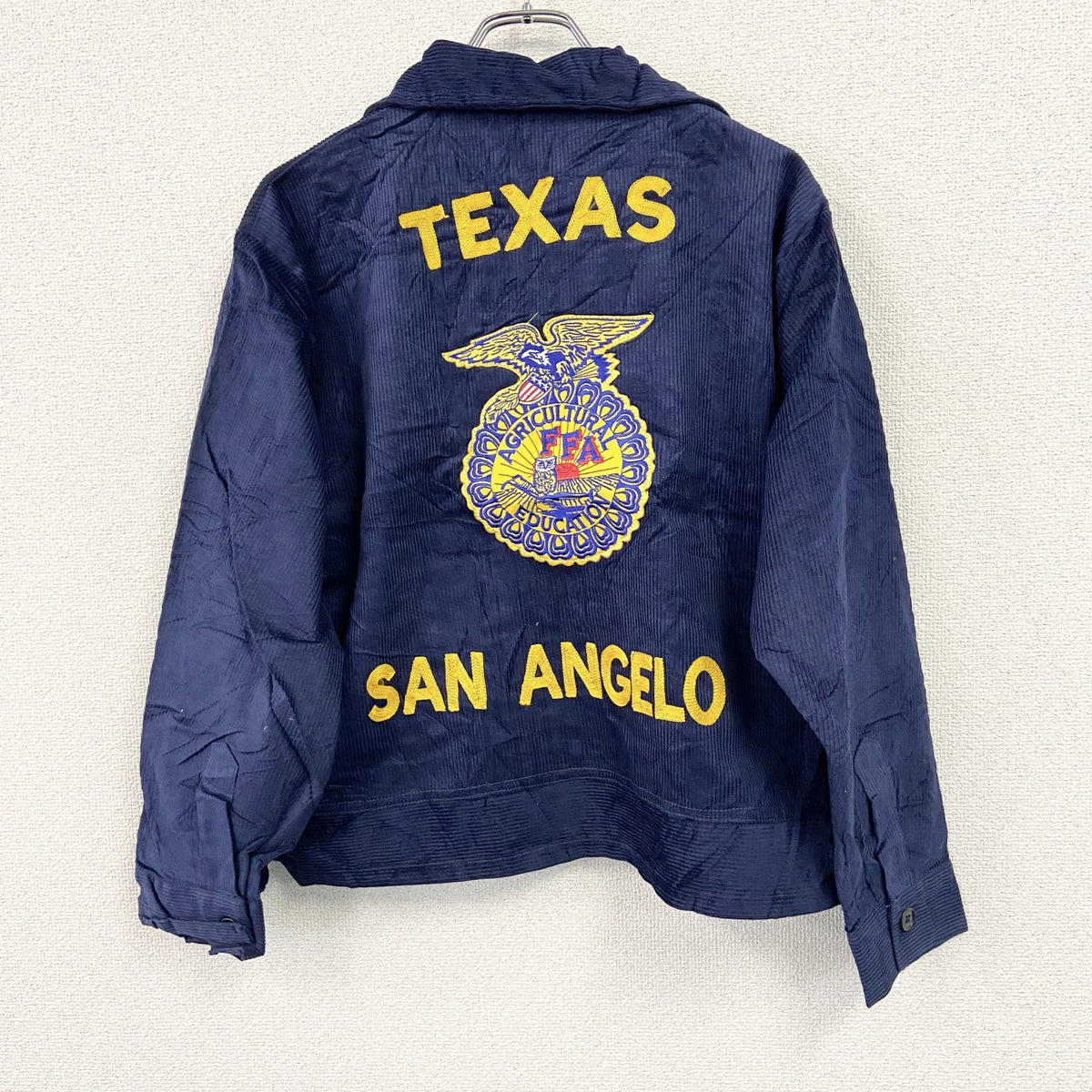 FFAジャケット　ファーマーズジャケット　コーデュロイジャケット　レプリカ　リメイク　刺繍　紺　ネイビー　Lサイズ　古着