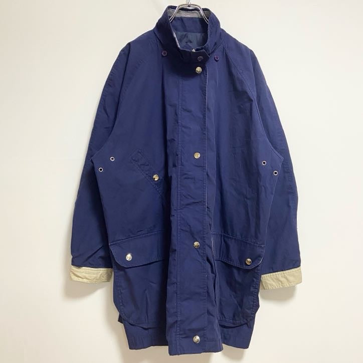 長袖ハイネックブルゾン　厚手アウター　コート　ネイビー　紺　秋冬服　レトロ　ビッグシルエット　XLサイズ　古着