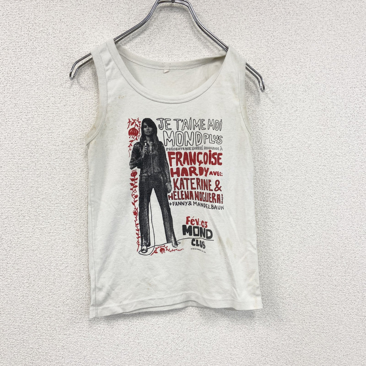 タンクトップ/ノースリーブ　シンガーT　FRANCOISE HARDY　白　ホワイト　Mサイズ　古着
