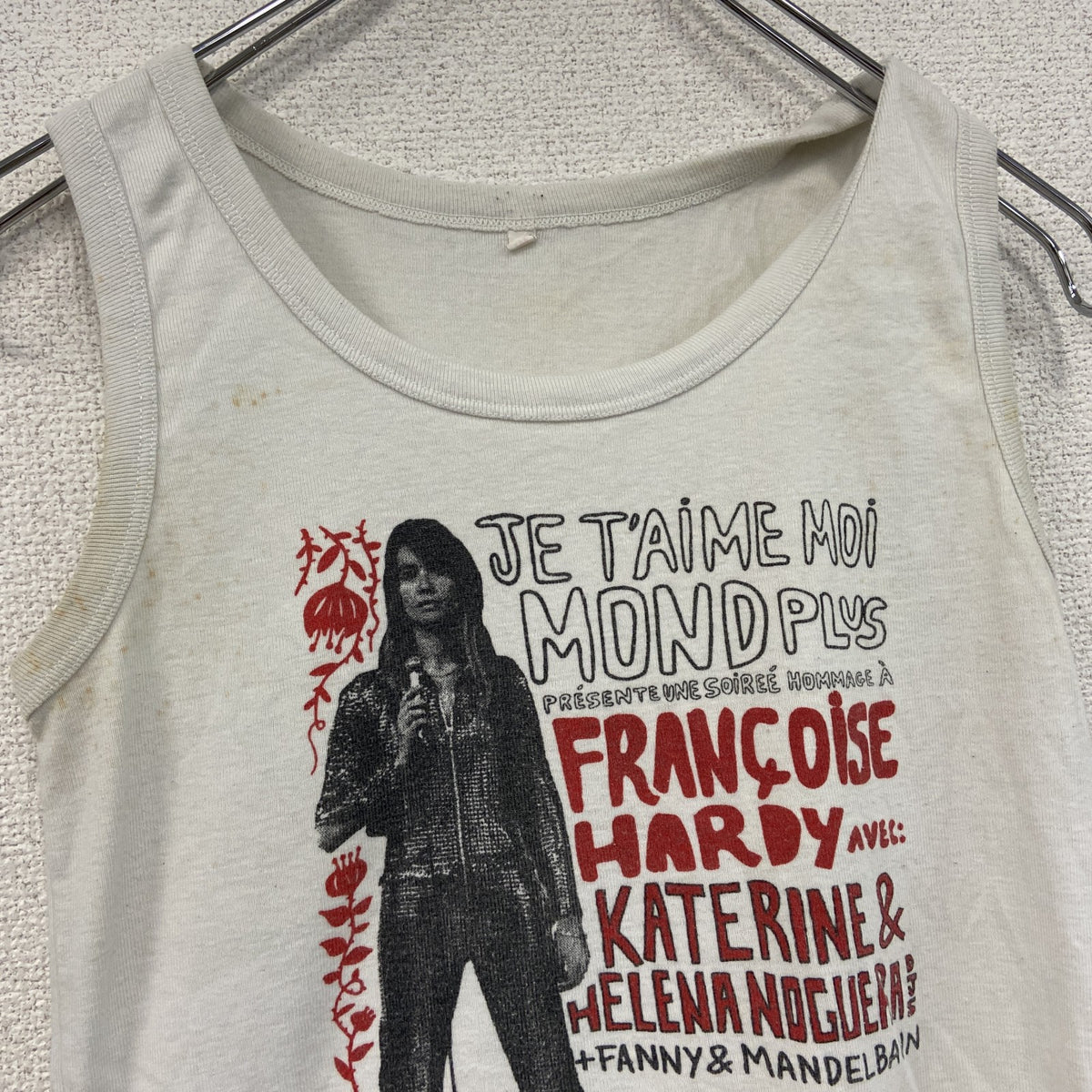 タンクトップ/ノースリーブ　シンガーT　FRANCOISE HARDY　白　ホワイト　Mサイズ　古着