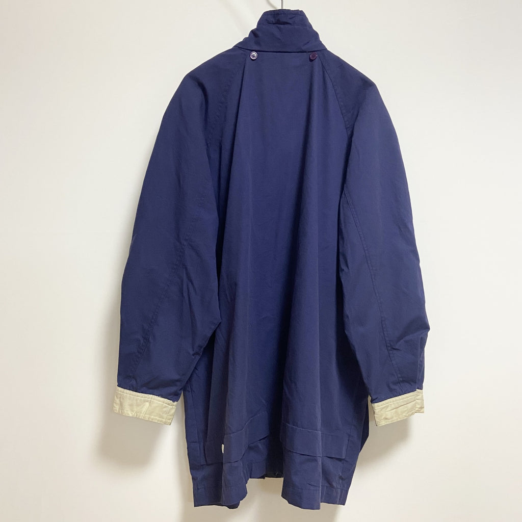 長袖ハイネックブルゾン　厚手アウター　コート　ネイビー　紺　秋冬服　レトロ　ビッグシルエット　XLサイズ　古着