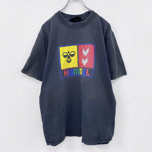 ～00s　hummel　ヒュンメル　半袖プリントTシャツ　ヴィンテージ　黒　ブラック　Mサイズ