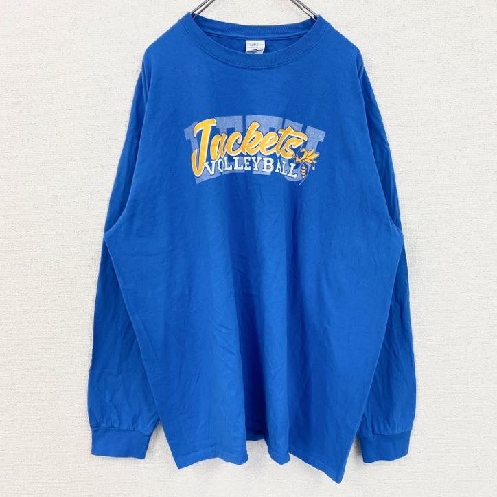 PORT&COMPANY　長袖プリントTシャツ　ロンT　バレーボール　コットン100％　青　ブルー　3XLサイズ　古着