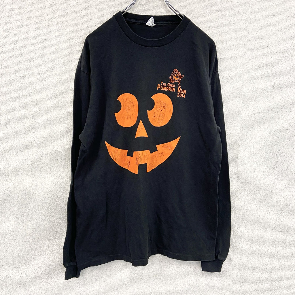 DELTA　長袖プリントTシャツ/ロンT　ハロウィン　両面プリント　黒　ブラック　Lサイズ　古着