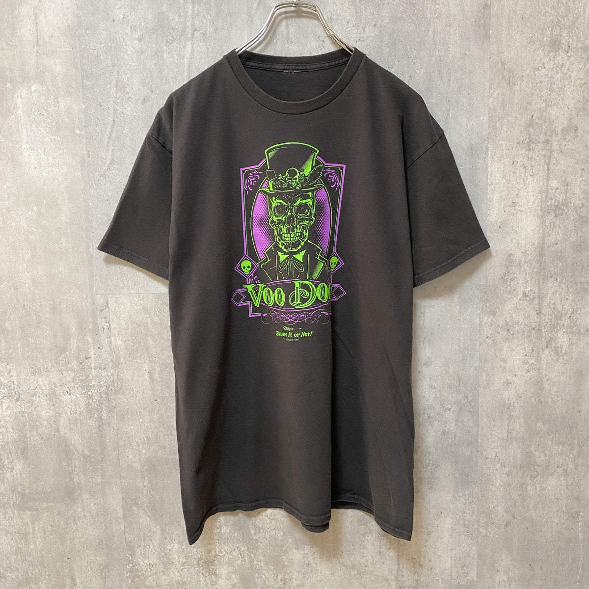 ブードゥ教　Voo Doo　半袖プリントTシャツ　スカル　ドクロ柄　黒　ブラック　レトロデザイン　クルーネック　古着