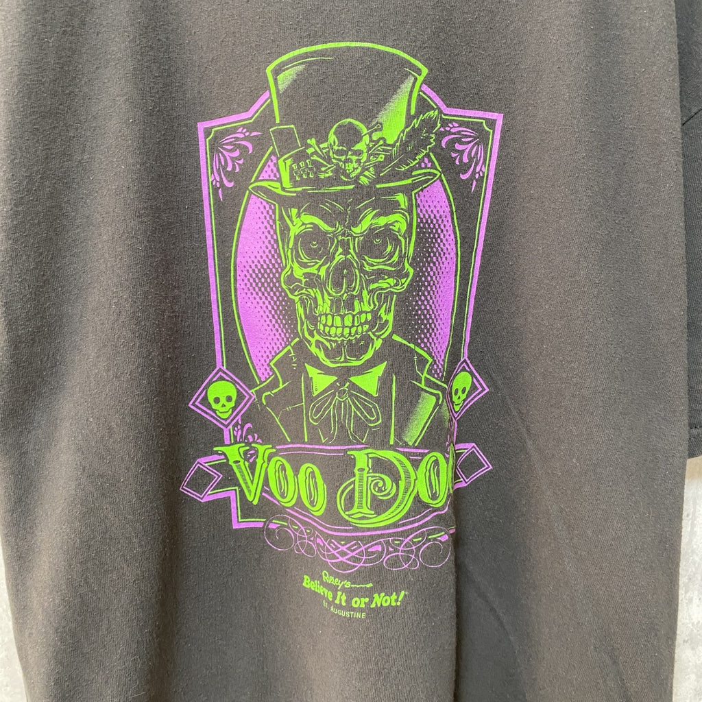 ブードゥ教　Voo Doo　半袖プリントTシャツ　スカル　ドクロ柄　黒　ブラック　レトロデザイン　クルーネック　古着