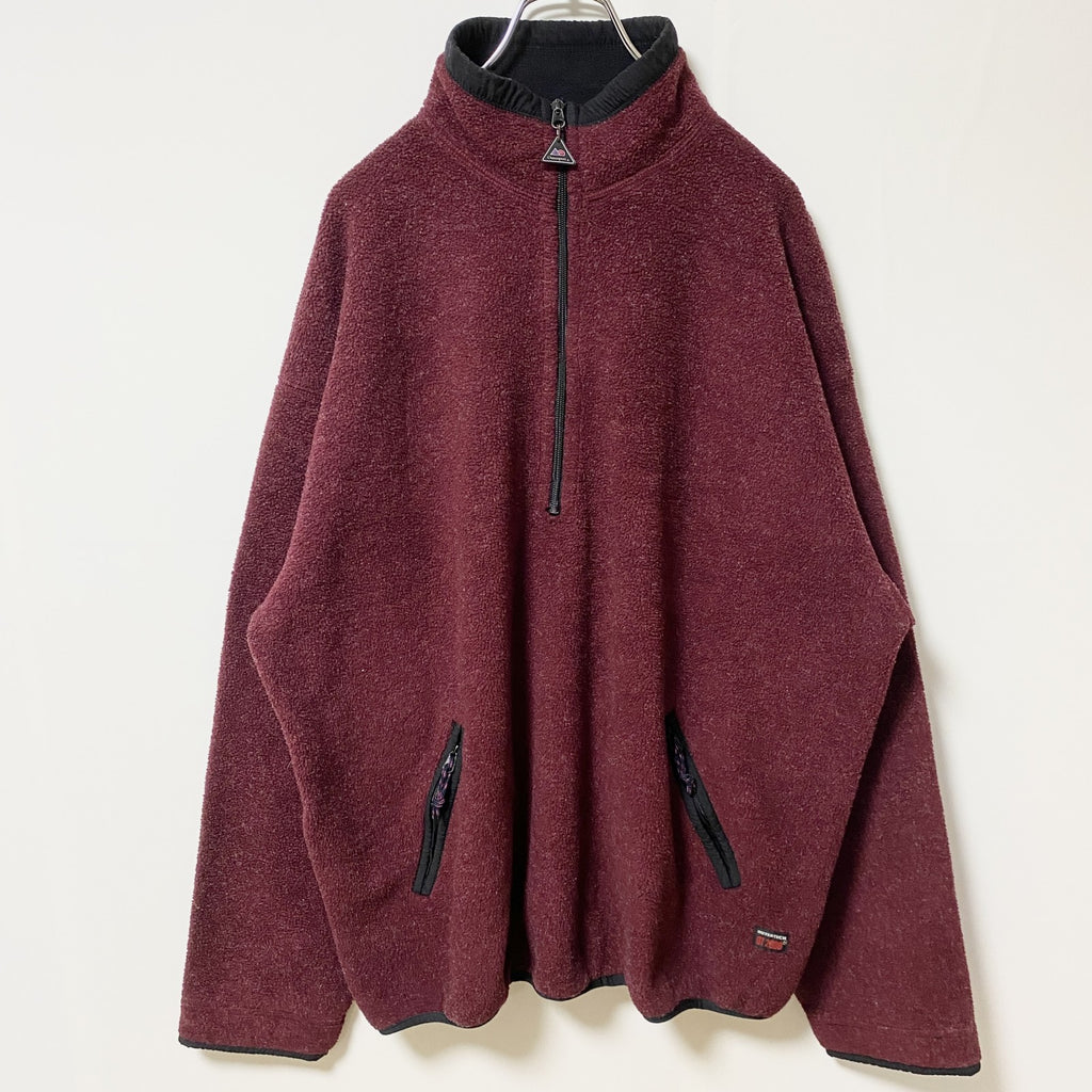 ～90s　Outersport　ハーフジップフリースジャケット/ボアジャケット　ハの字ポケット　ワンポイント　ボルドー　XLサイズ　　ヴィンテージ　古着