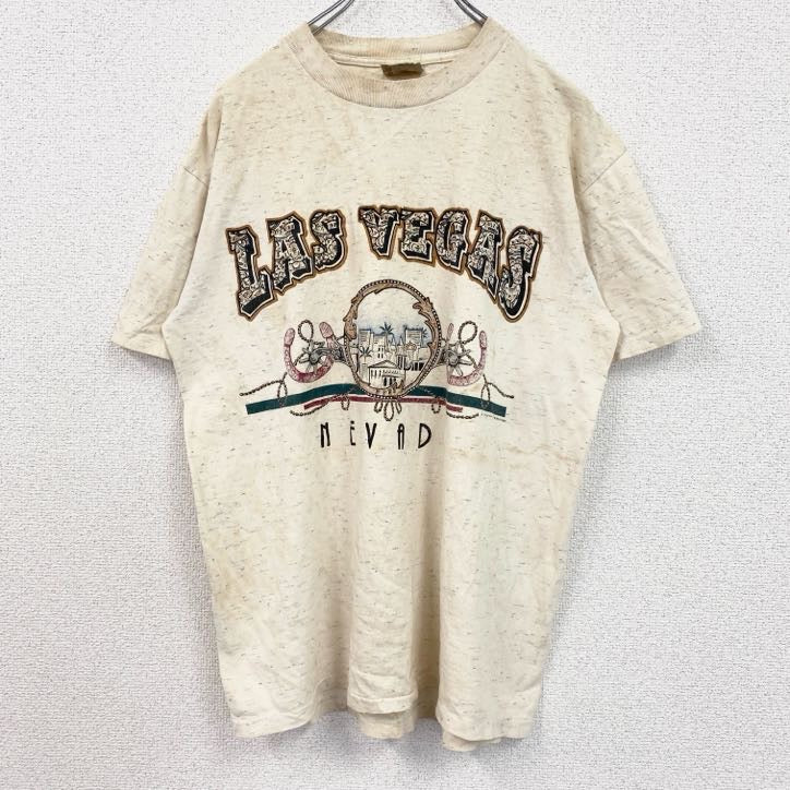 90s　ONEITA　POWER-T　半袖プリントTシャツ　ラスベガス　LAS VEGAS　ベージュ　Mサイズ　　ヴィンテージ　古着