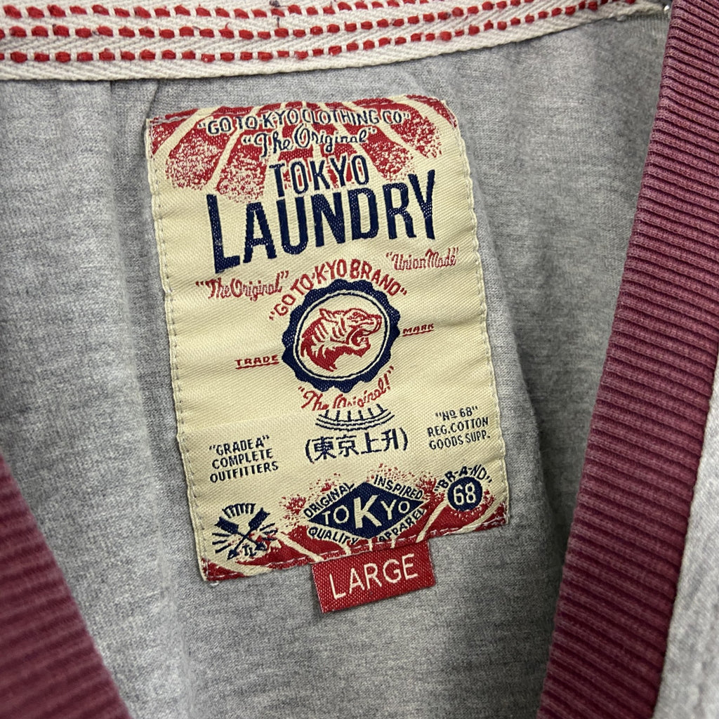 LAUNDRY　半袖リンガーTシャツ　シングルステッチ　前V　灰色　グレー　Lサイズ　古着
