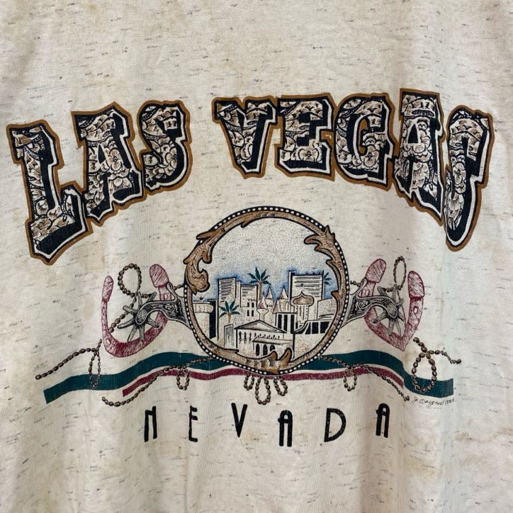 90s　ONEITA　POWER-T　半袖プリントTシャツ　ラスベガス　LAS VEGAS　ベージュ　Mサイズ　　ヴィンテージ　古着