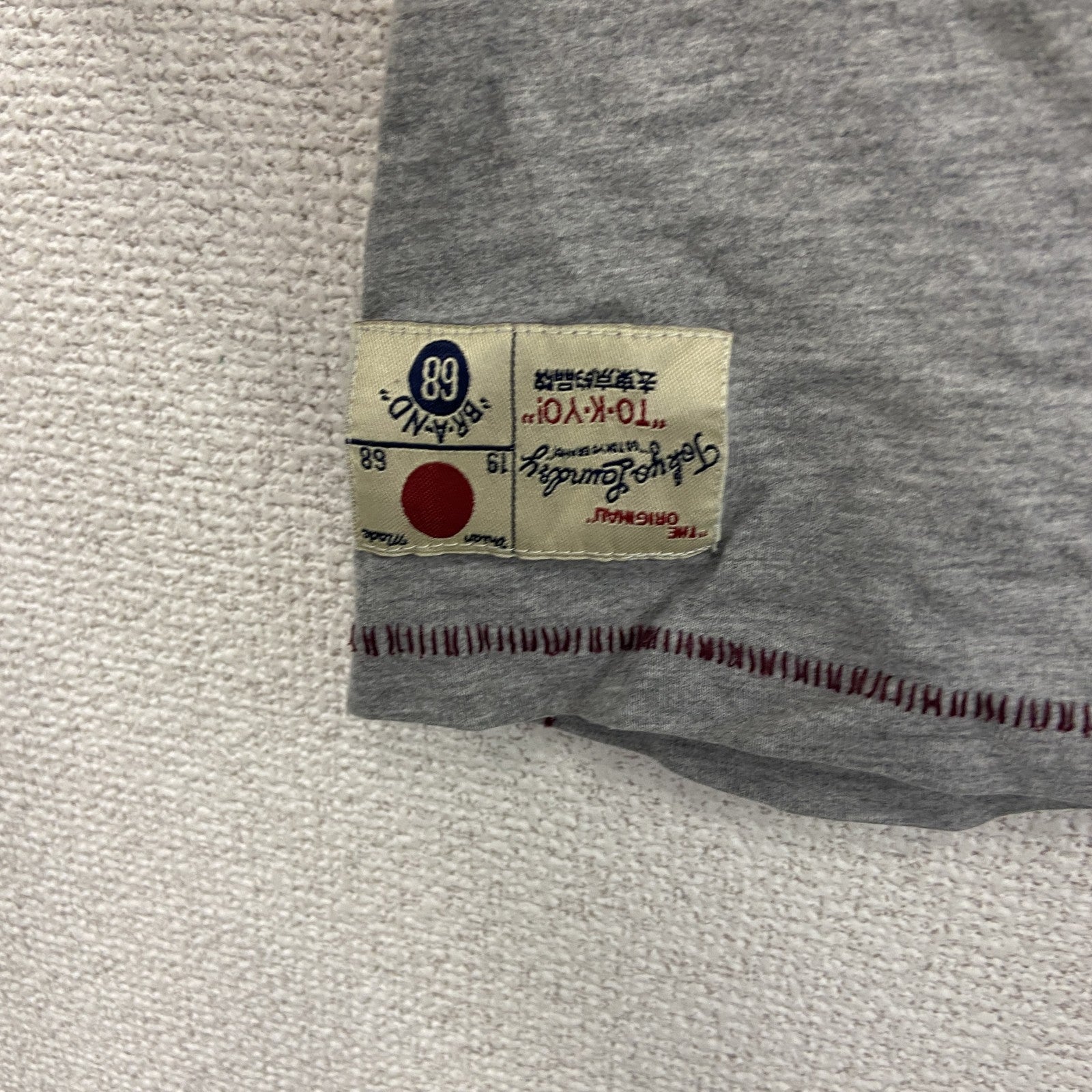 LAUNDRY　半袖リンガーTシャツ　シングルステッチ　前V　灰色　グレー　Lサイズ　古着