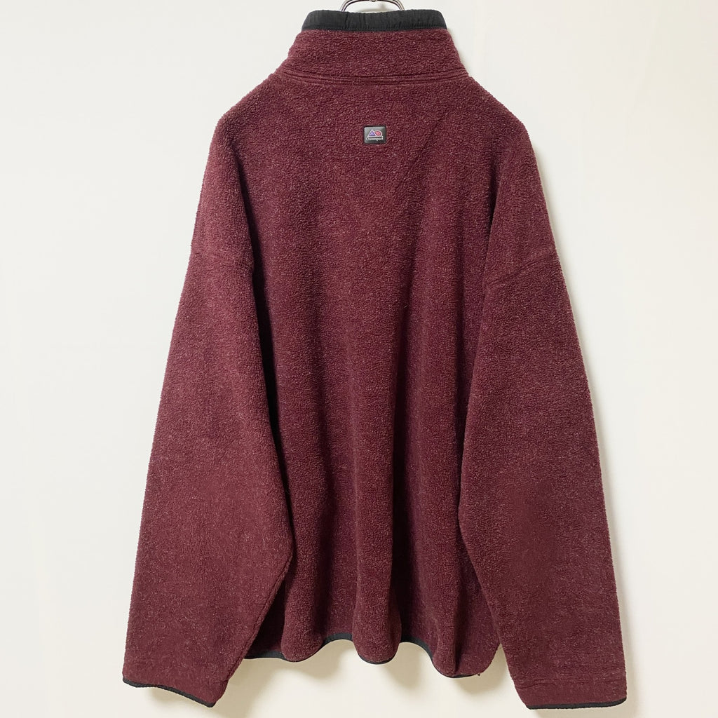 ～90s　Outersport　ハーフジップフリースジャケット/ボアジャケット　ハの字ポケット　ワンポイント　ボルドー　XLサイズ　　ヴィンテージ　古着