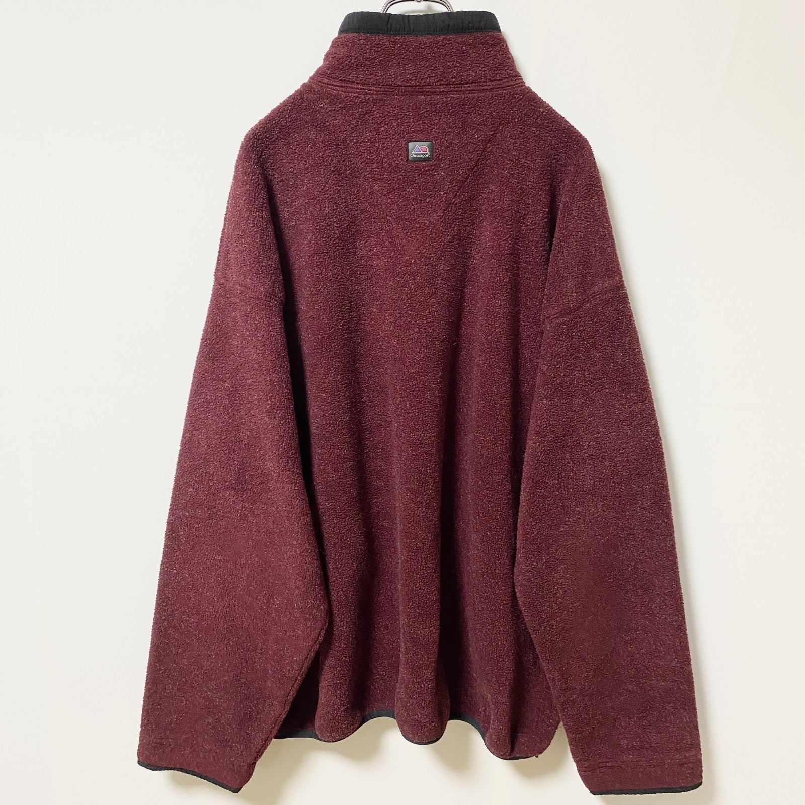 ～90s　Outersport　ハーフジップフリースジャケット/ボアジャケット　ハの字ポケット　ワンポイント　ボルドー　XLサイズ　　ヴィンテージ　古着
