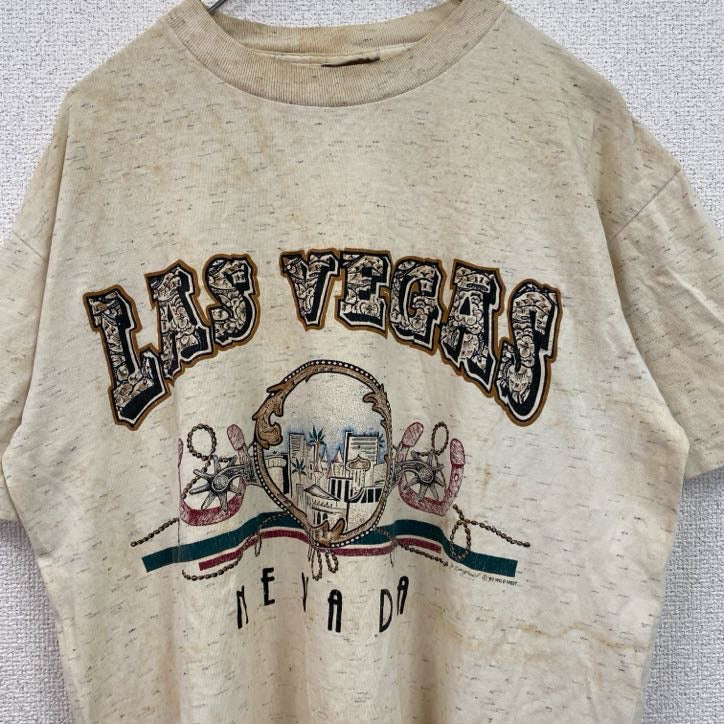 90s　ONEITA　POWER-T　半袖プリントTシャツ　ラスベガス　LAS VEGAS　ベージュ　Mサイズ　　ヴィンテージ　古着