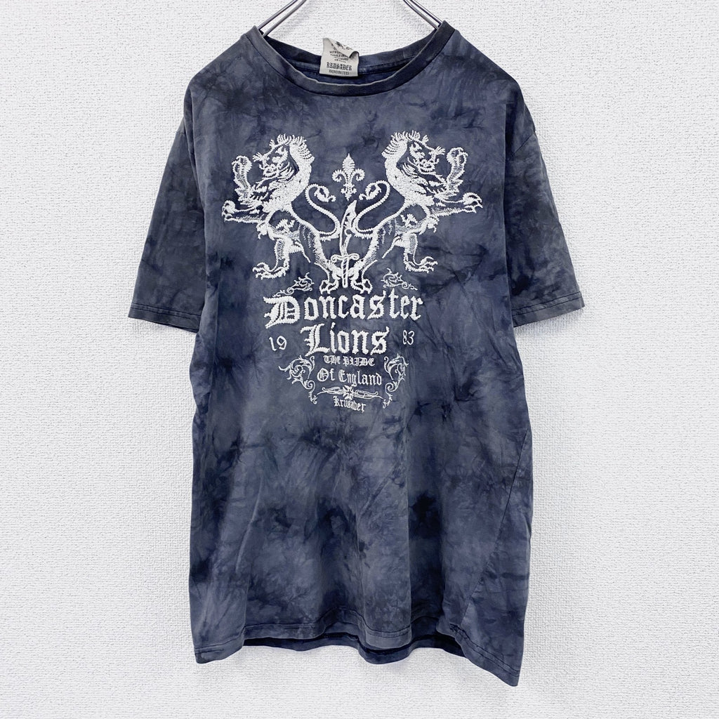 00s～　KRUSADER Ad Infinitum　半袖Tシャツ　タイダイ柄 　刺繍デザイン　黒　ブラック　Mサイズ　古着