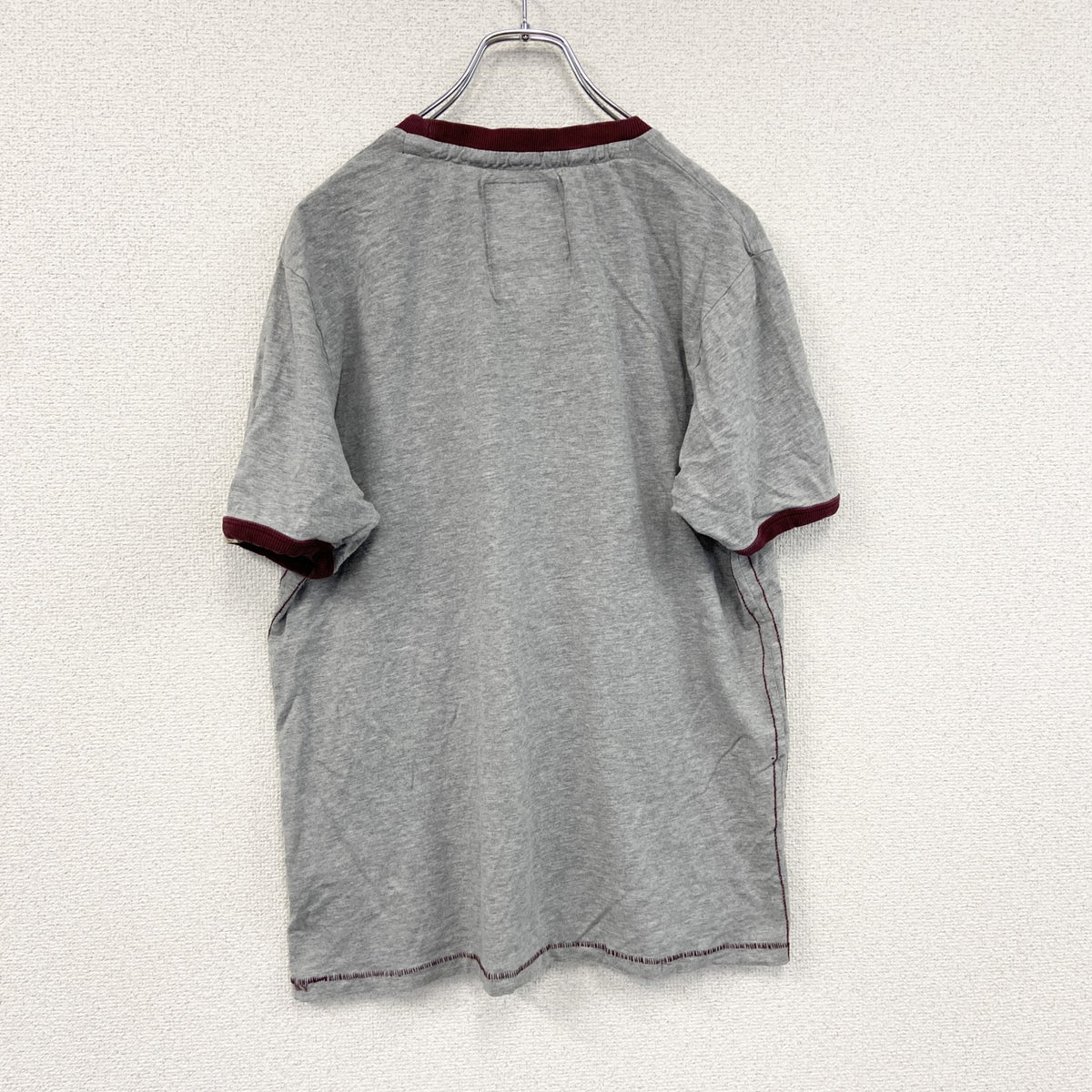 LAUNDRY　半袖リンガーTシャツ　シングルステッチ　前V　灰色　グレー　Lサイズ　古着