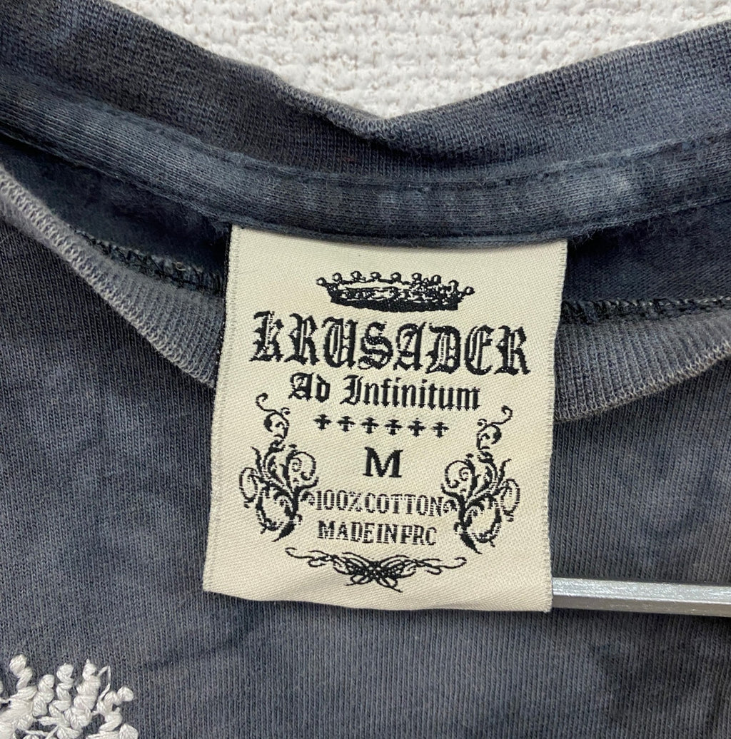 00s～　KRUSADER Ad Infinitum　半袖Tシャツ　タイダイ柄 　刺繍デザイン　黒　ブラック　Mサイズ　古着