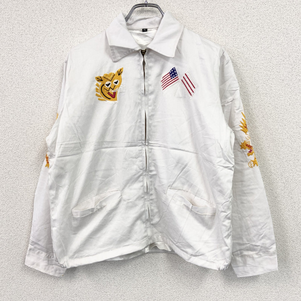 ベトジャン　ベトナムジャケット　スーベニアジャケット　ブルゾン　レプリカ　リメイク　刺繍　白　ホワイト　XLサイズ メンズ 古着
