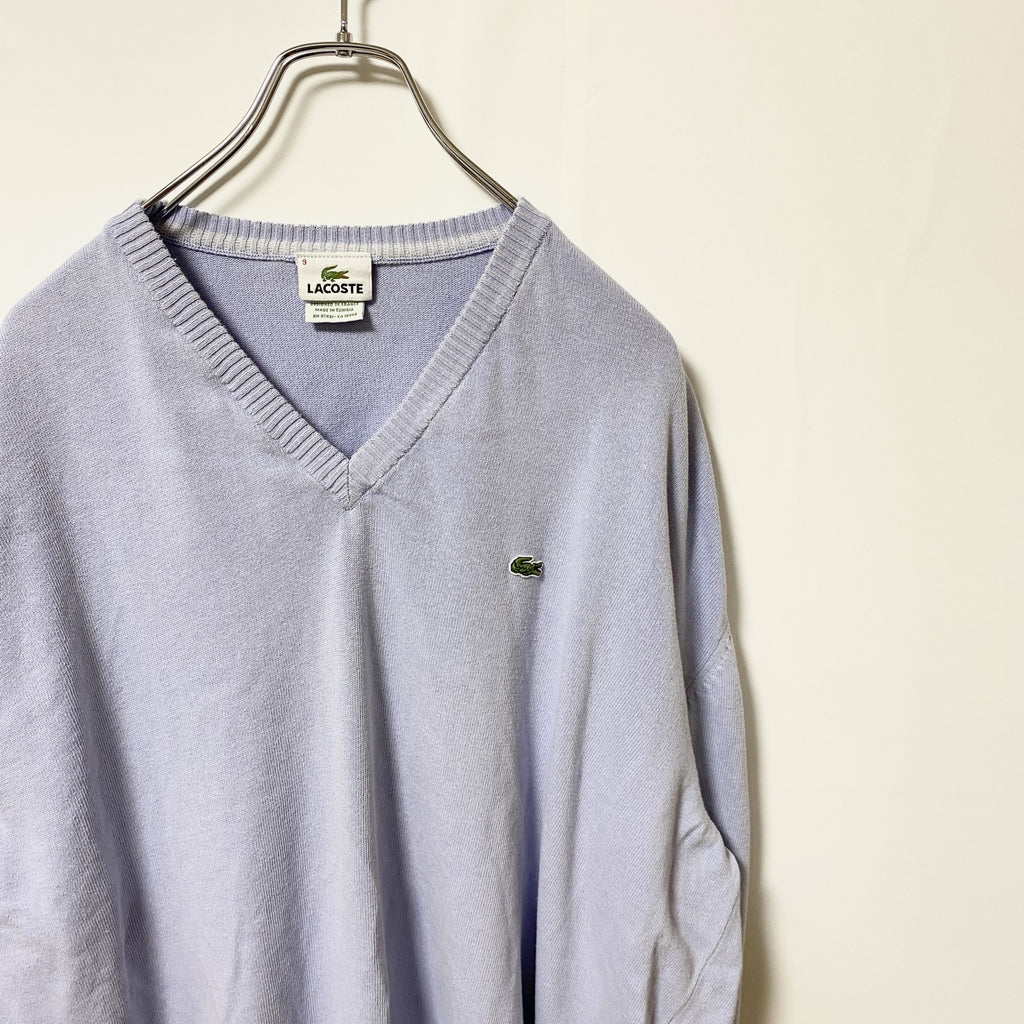 LACOSTE ラコステ　長袖Vネックニット　セーター　ワンポイントロゴ刺繍　オーバーサイズ　XXLサイズ　古着