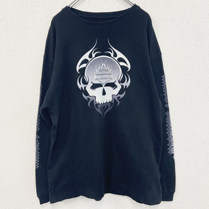 古着 used　HARLEY DAVIDSON　ハーレーダビッドソン　長袖Tシャツ　ドクロ　ファイヤーパターン　黒　ブラック