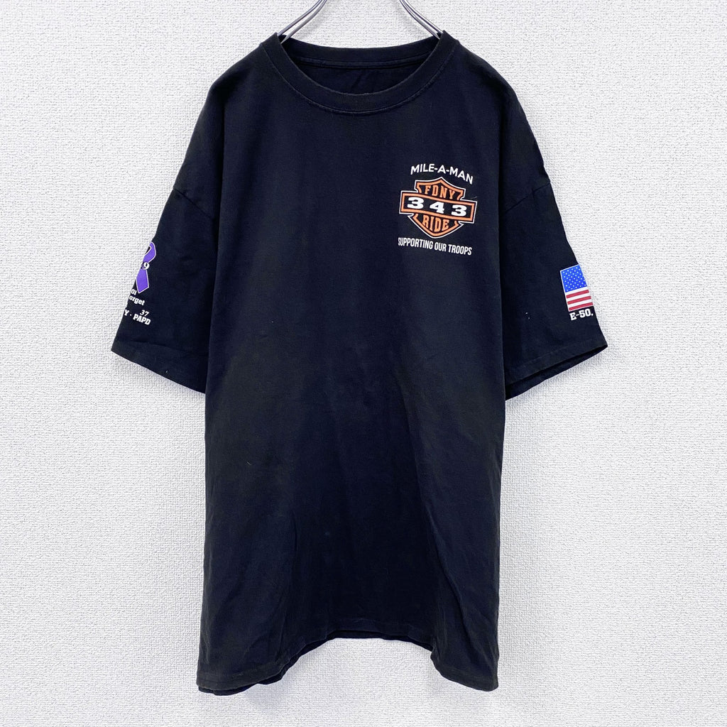 Hanes　ヘインズ　FDNY　半袖プリントTシャツ　パロディT　黒　ブラック　2XLサイズ　古着