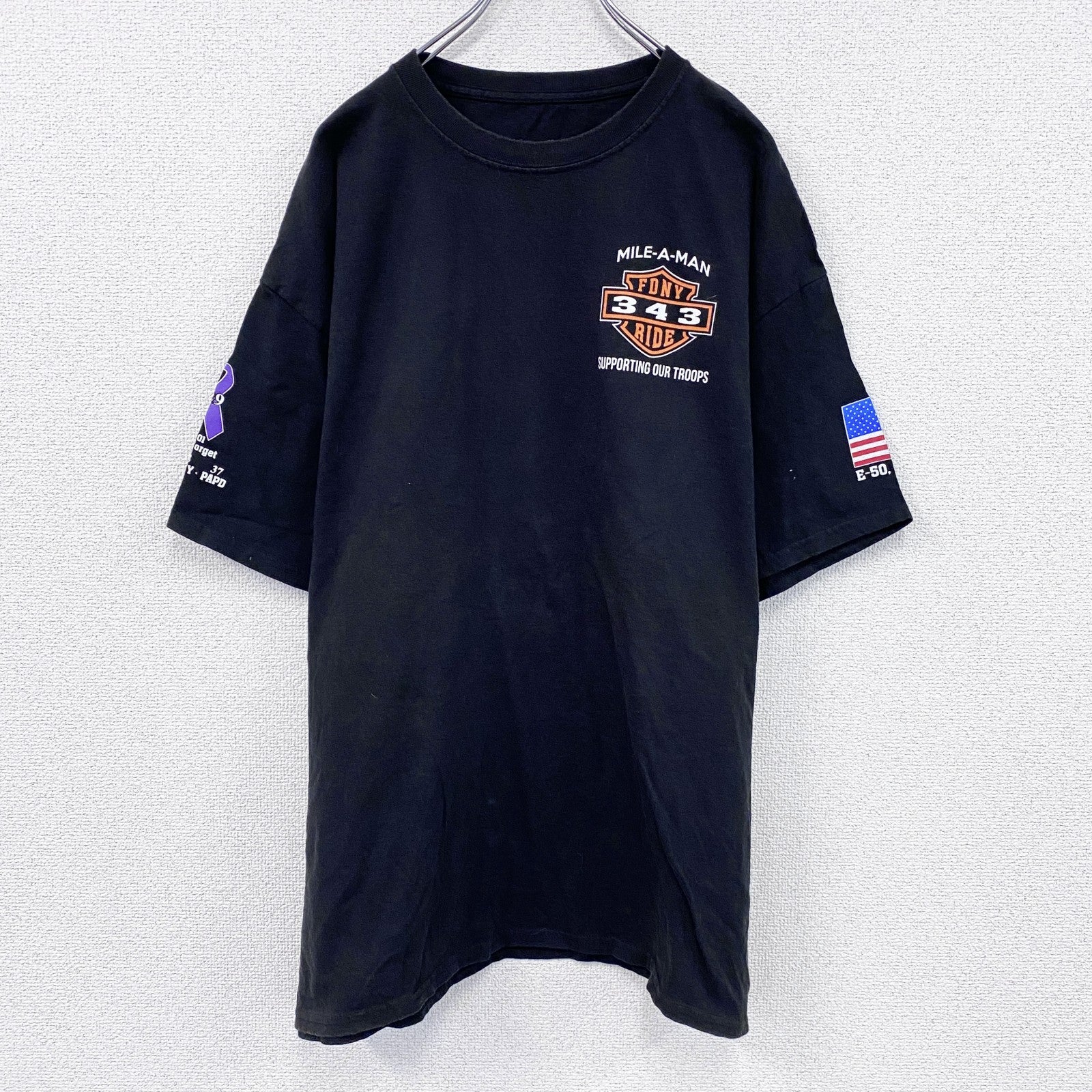 Hanes　ヘインズ　FDNY　半袖プリントTシャツ　パロディT　黒　ブラック　2XLサイズ　古着