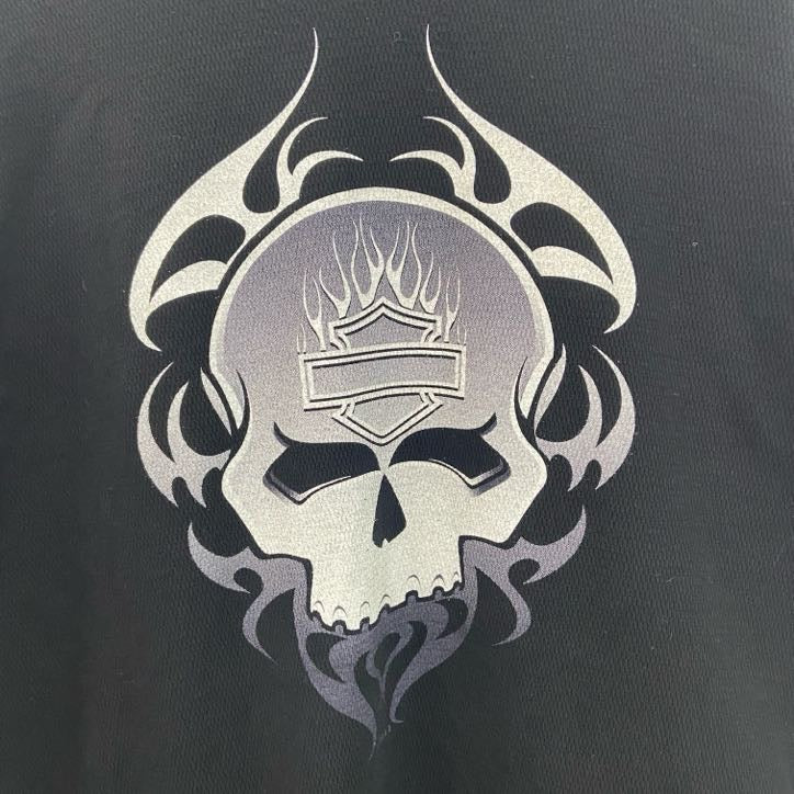 古着 used　HARLEY DAVIDSON　ハーレーダビッドソン　長袖Tシャツ　ドクロ　ファイヤーパターン　黒　ブラック