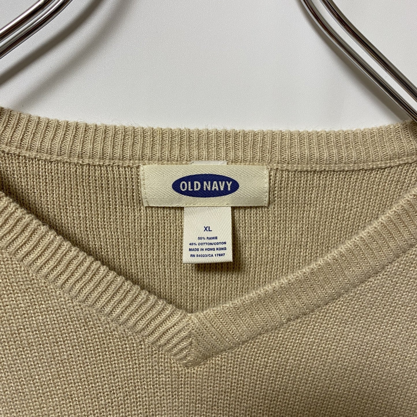 古着 used　OLD NAVY オールドネイビー　長袖Vネックニット　セーター　ライン　オーバーサイズ　XLサイズ