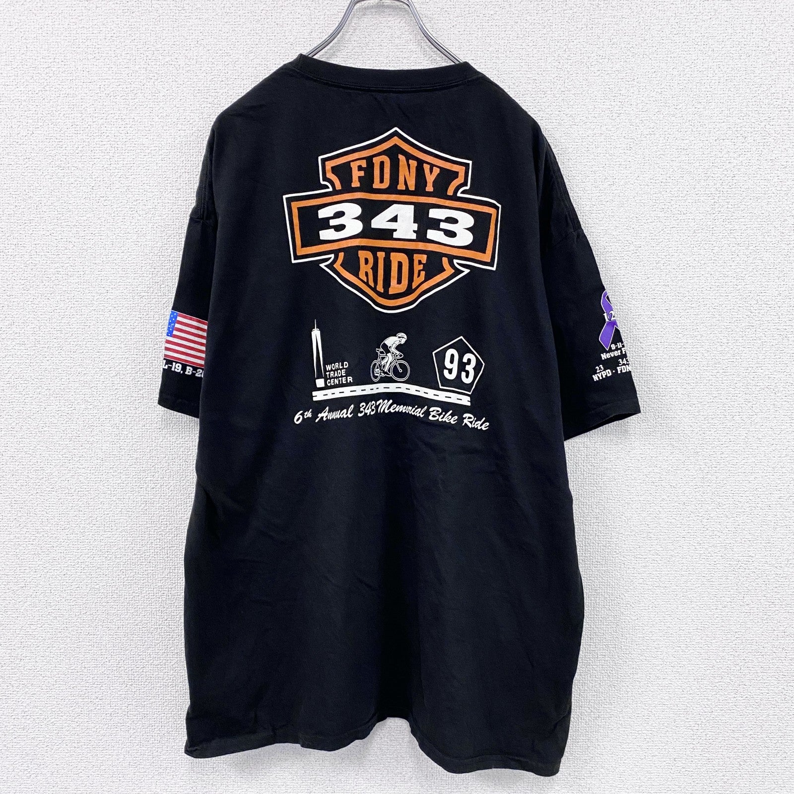 Hanes　ヘインズ　FDNY　半袖プリントTシャツ　パロディT　黒　ブラック　2XLサイズ　古着