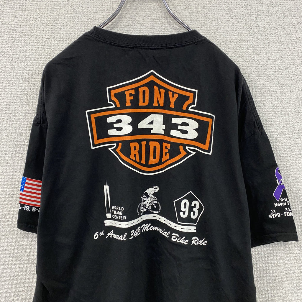 Hanes　ヘインズ　FDNY　半袖プリントTシャツ　パロディT　黒　ブラック　2XLサイズ　古着